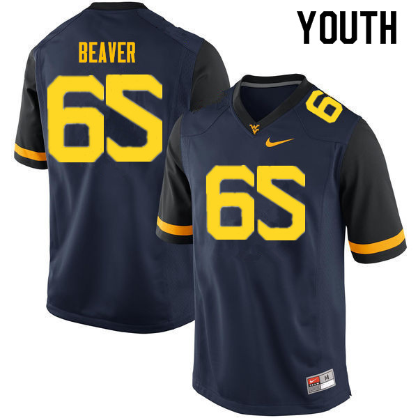 Youth #65 Donavan Beaver West Virginia Mountaineers College Football Jerseys Sale-Navy - Click Image to Close